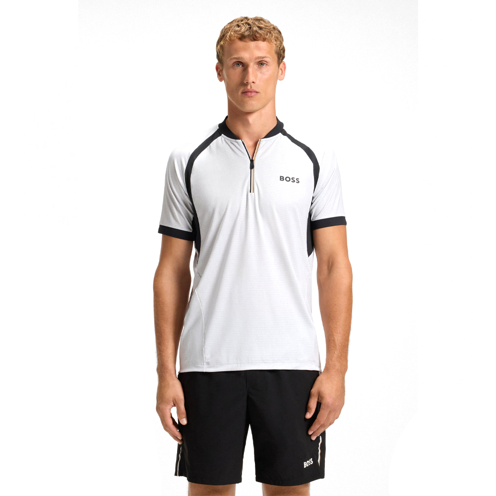 Zip-Neck Slim-Fit Polo Shirt in Mesh Jersey.