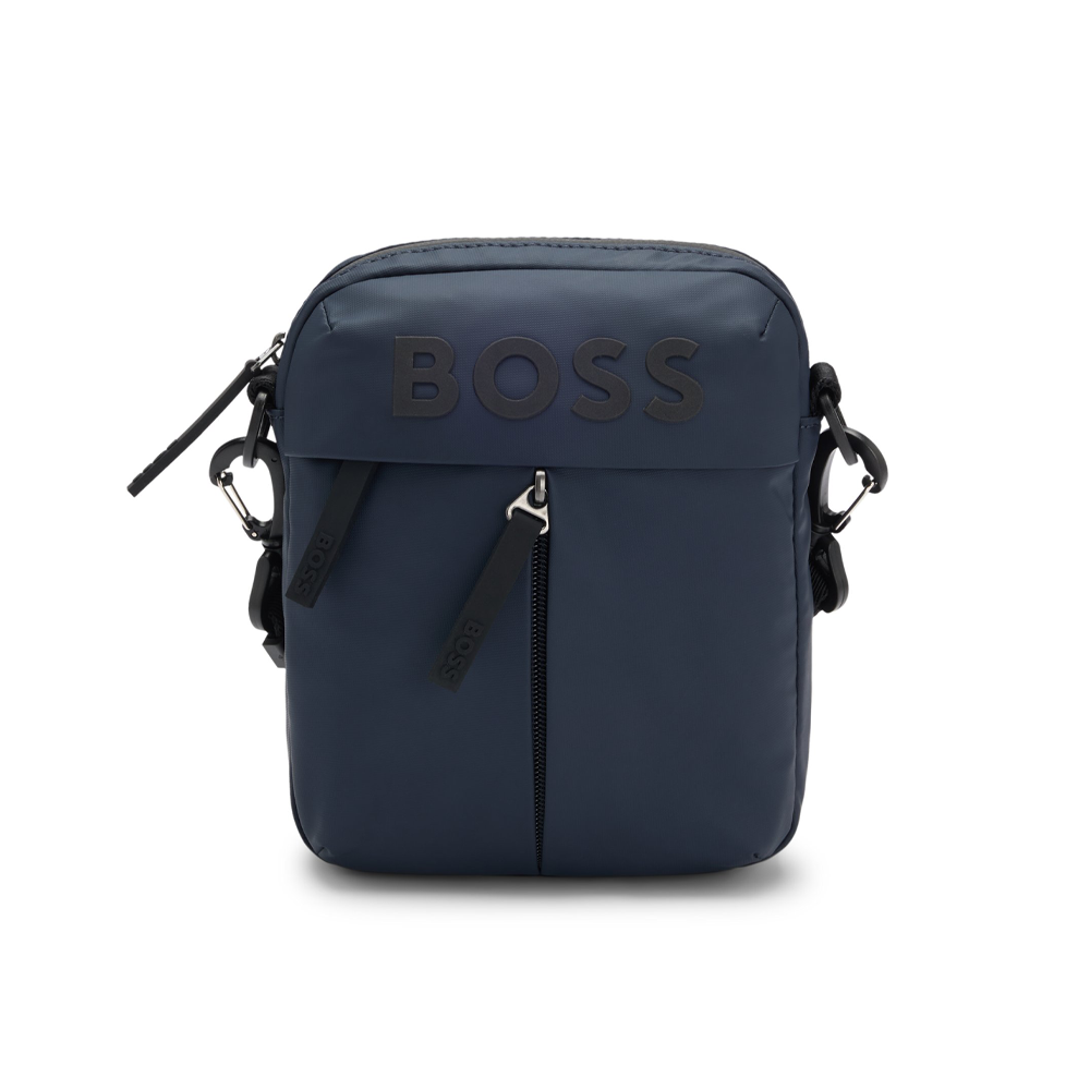 Faux-Leather Reporter Bag With Tonal Logo.