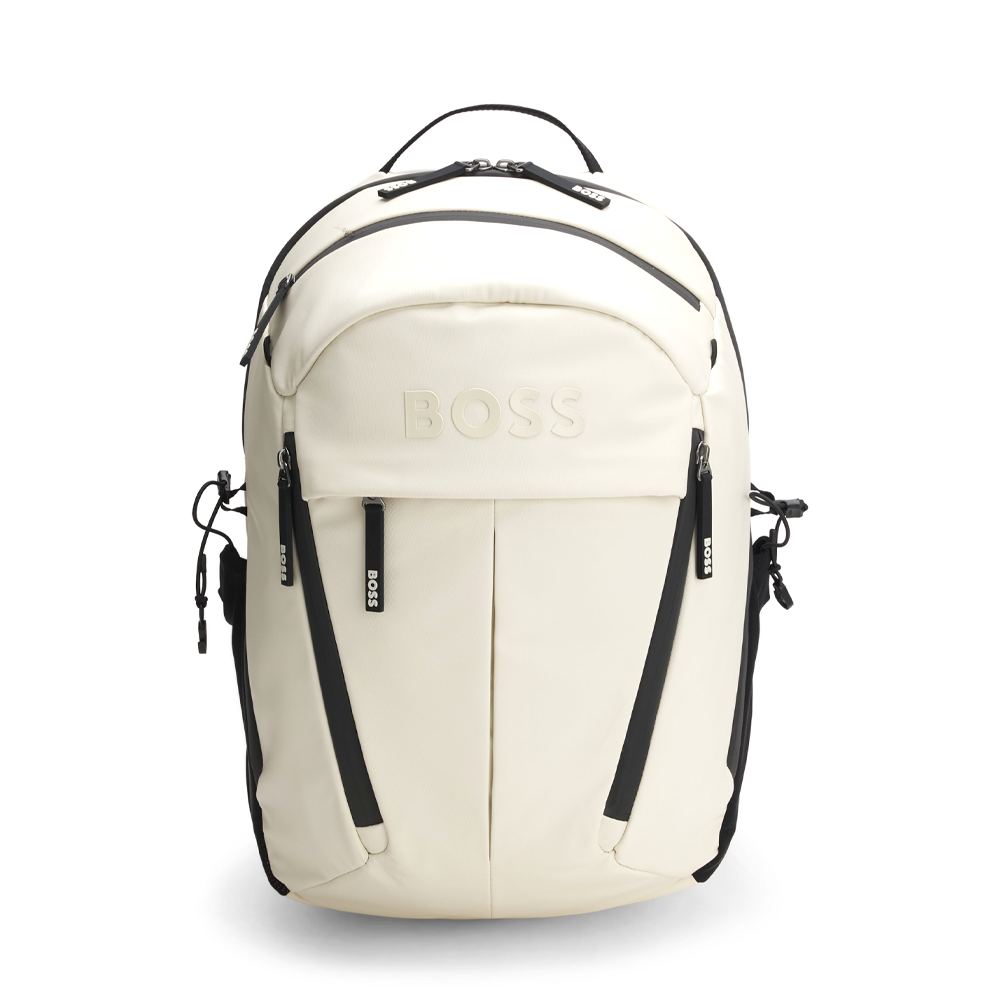 Faux-leather backpack with logo detail.