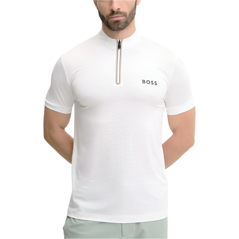 Active zip-neck T-shirt in stretch-mesh.