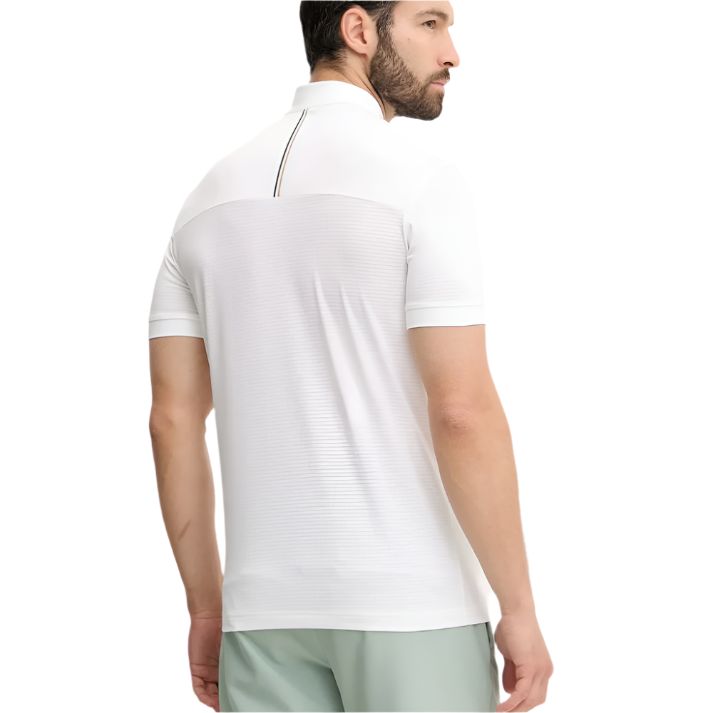 Active zip-neck T-shirt in stretch-mesh.