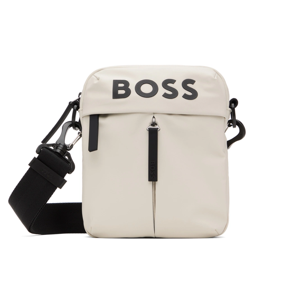 Faux-Leather Reporter Bag With Tonal Logo.