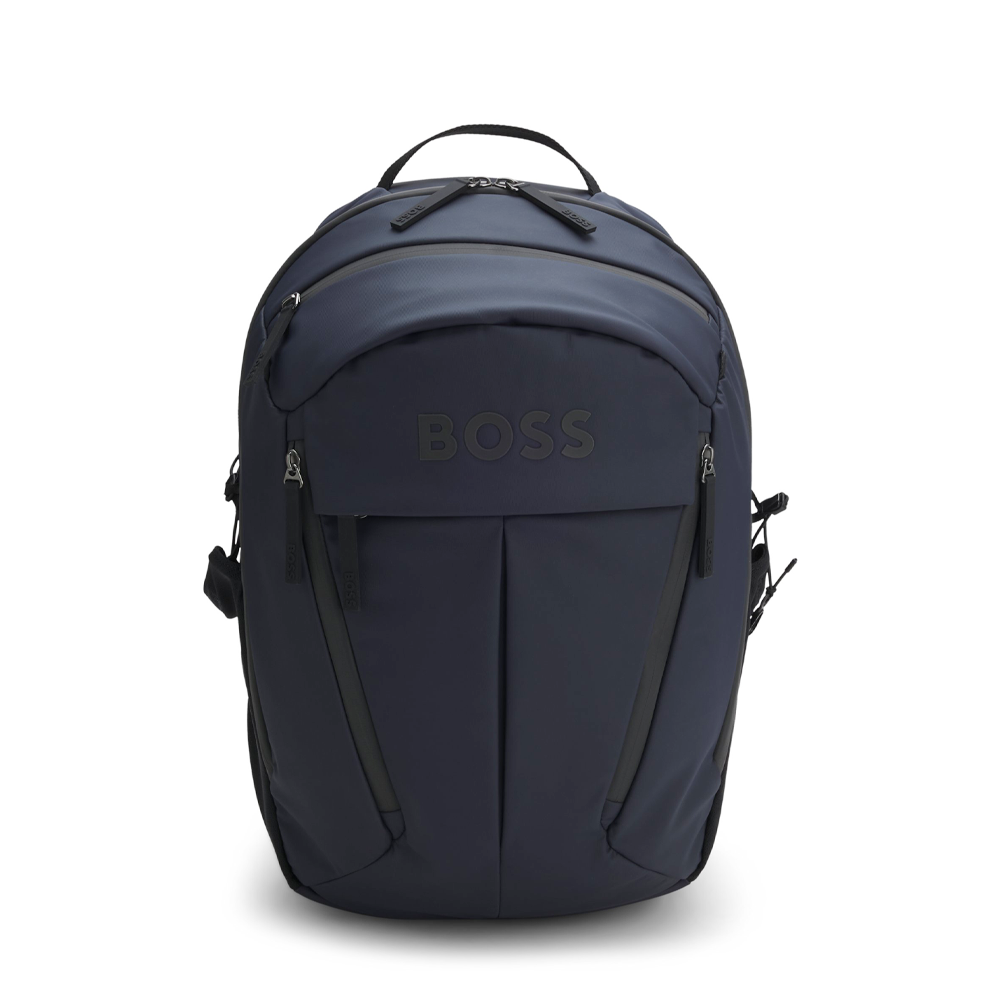 Faux-leather backpack with logo detail.