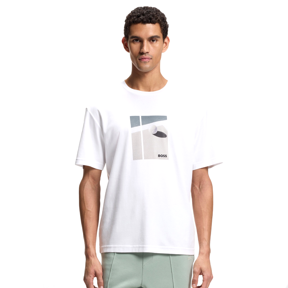 Tennis-artwork T-shirt in Pima cotton.