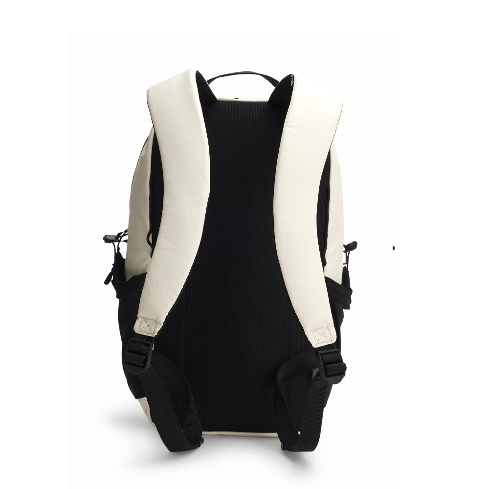 Faux-leather backpack with logo detail.