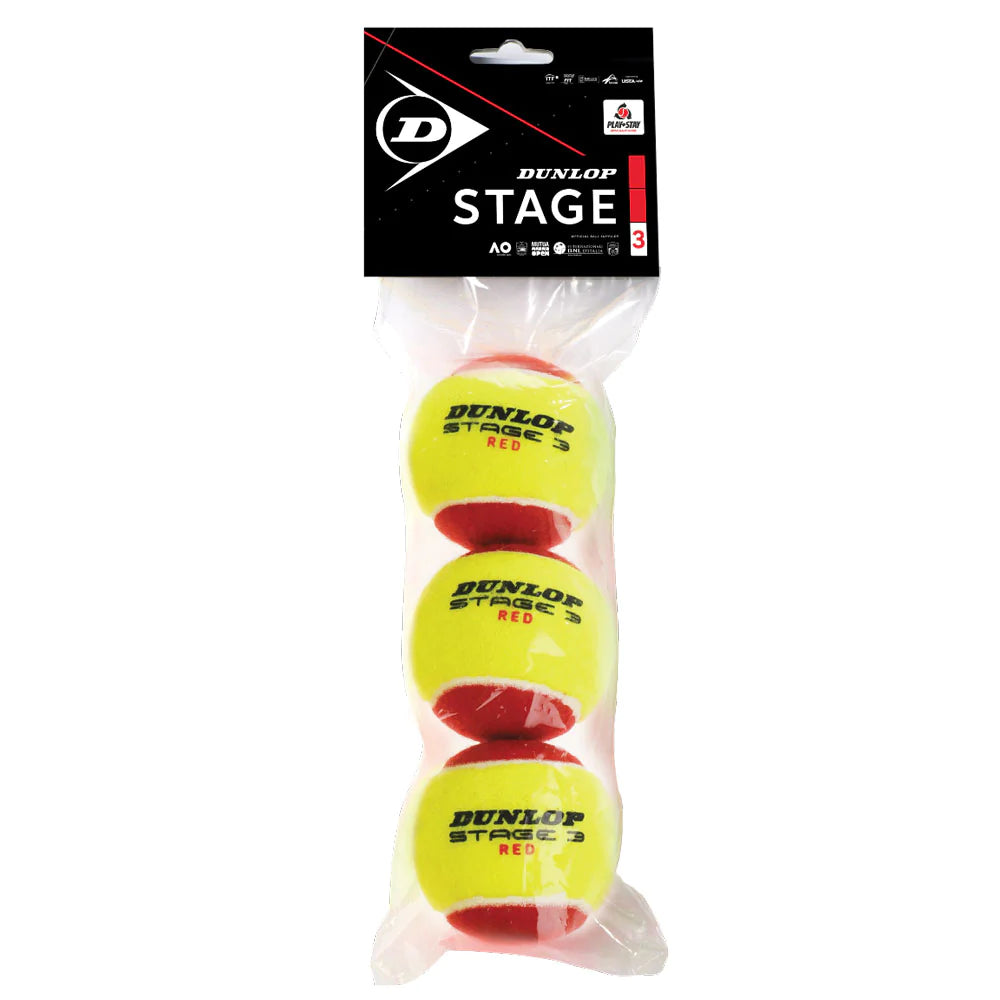 Dunlop Stage 3 Red/Yellow Junior Tennis Ball Individual Pack (3 Ball