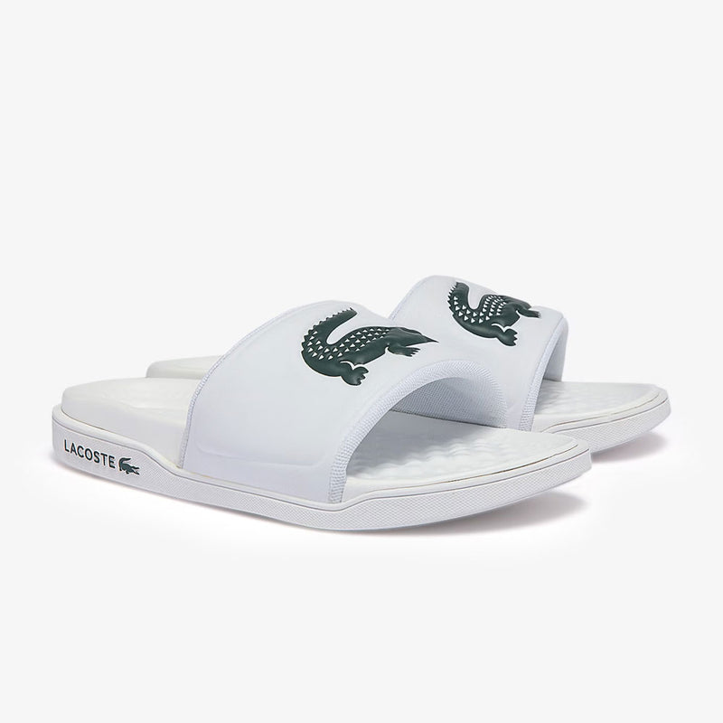 Lacoste Croco Dualiste Synthetic Logo Strap Slides (Women's) - White/Dark Green