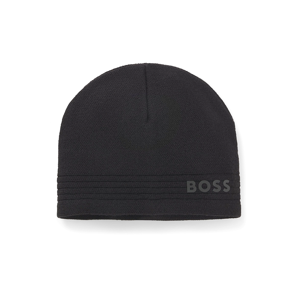 Wool-Blend Beanie Hat With Rubber-Print Logo