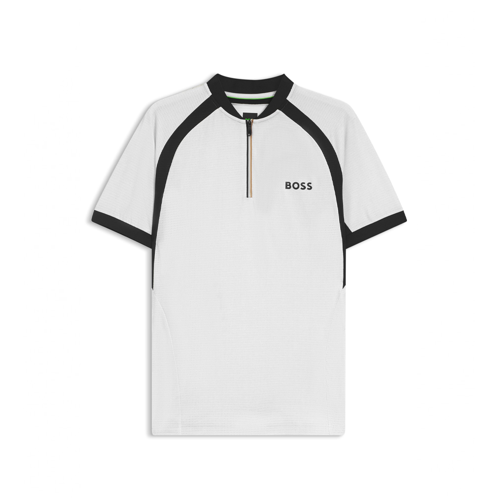 Zip-Neck Slim-Fit Polo Shirt in Mesh Jersey.