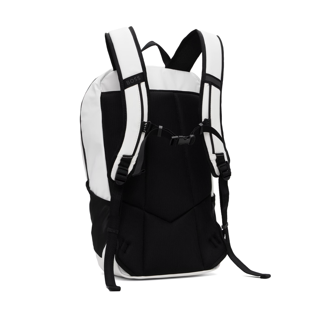 black and white faux leather backpack Faux-Leather Backpack With Reflective Details