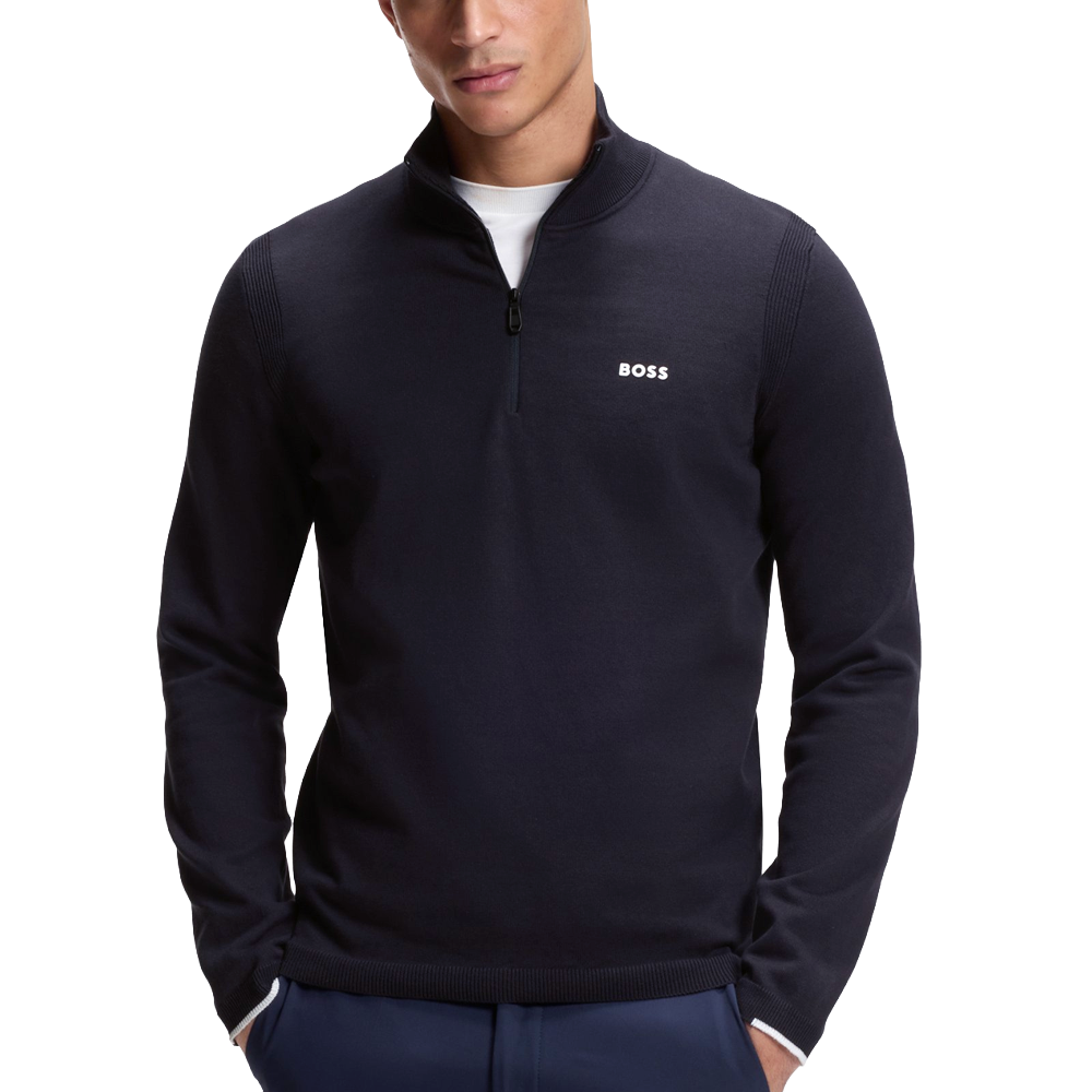 Cotton-blend zip-neck sweater with logo print