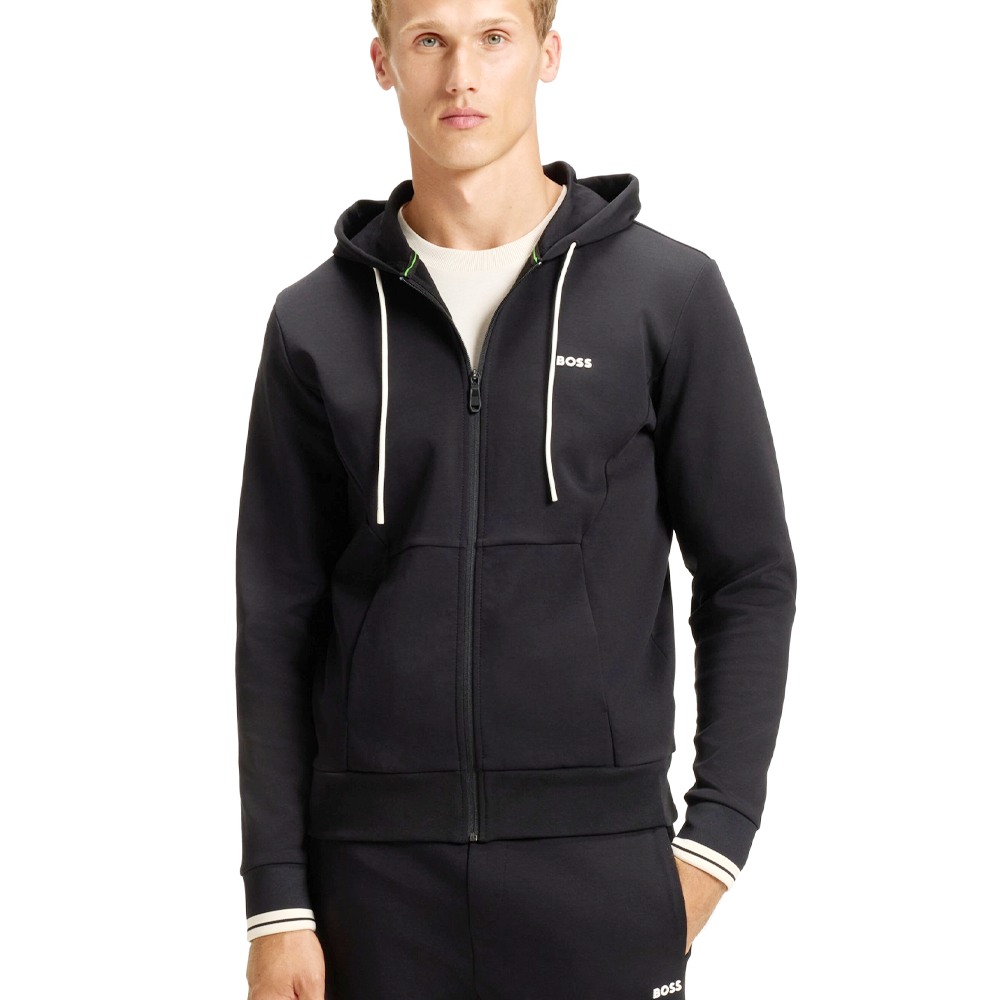 Cotton-Blend Zip-Up Hoodie With Stripe Details.