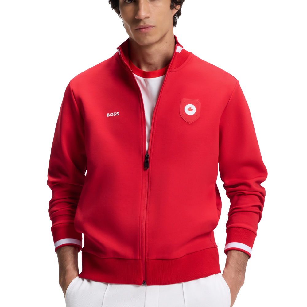 Cotton-blend zip-neck sweater with logo print.