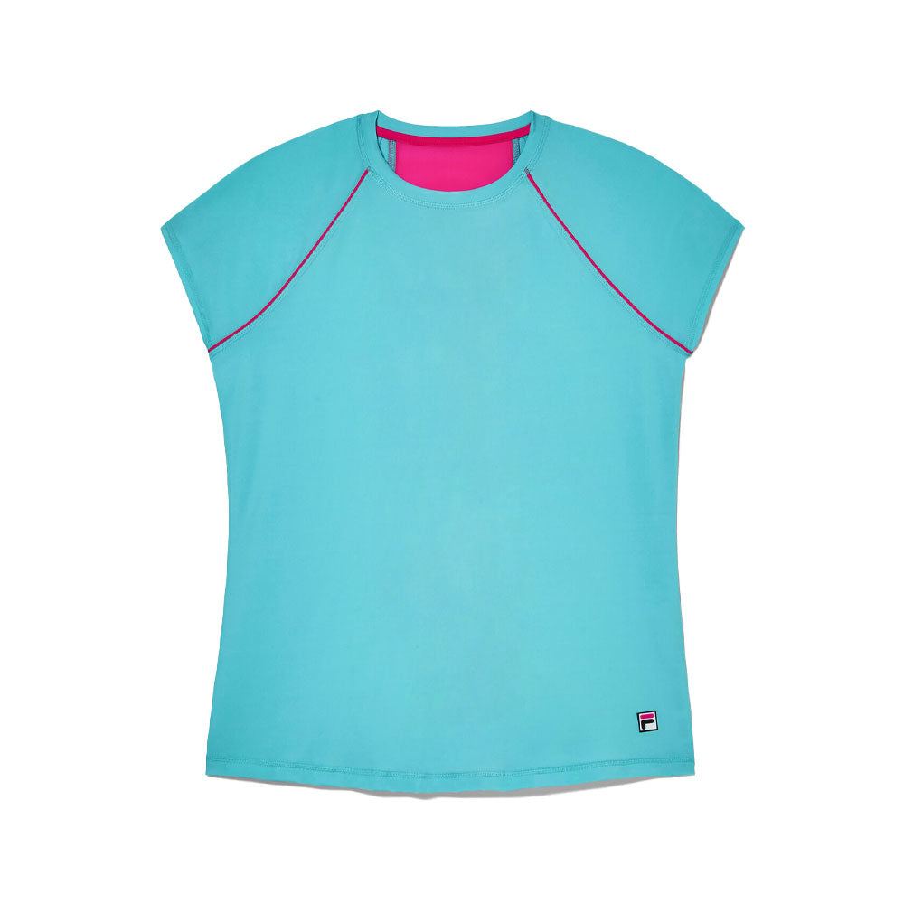 Fila Tie Breaker Short Sleeve Top (Women's) - Blue Radiance/Pink Glo/White