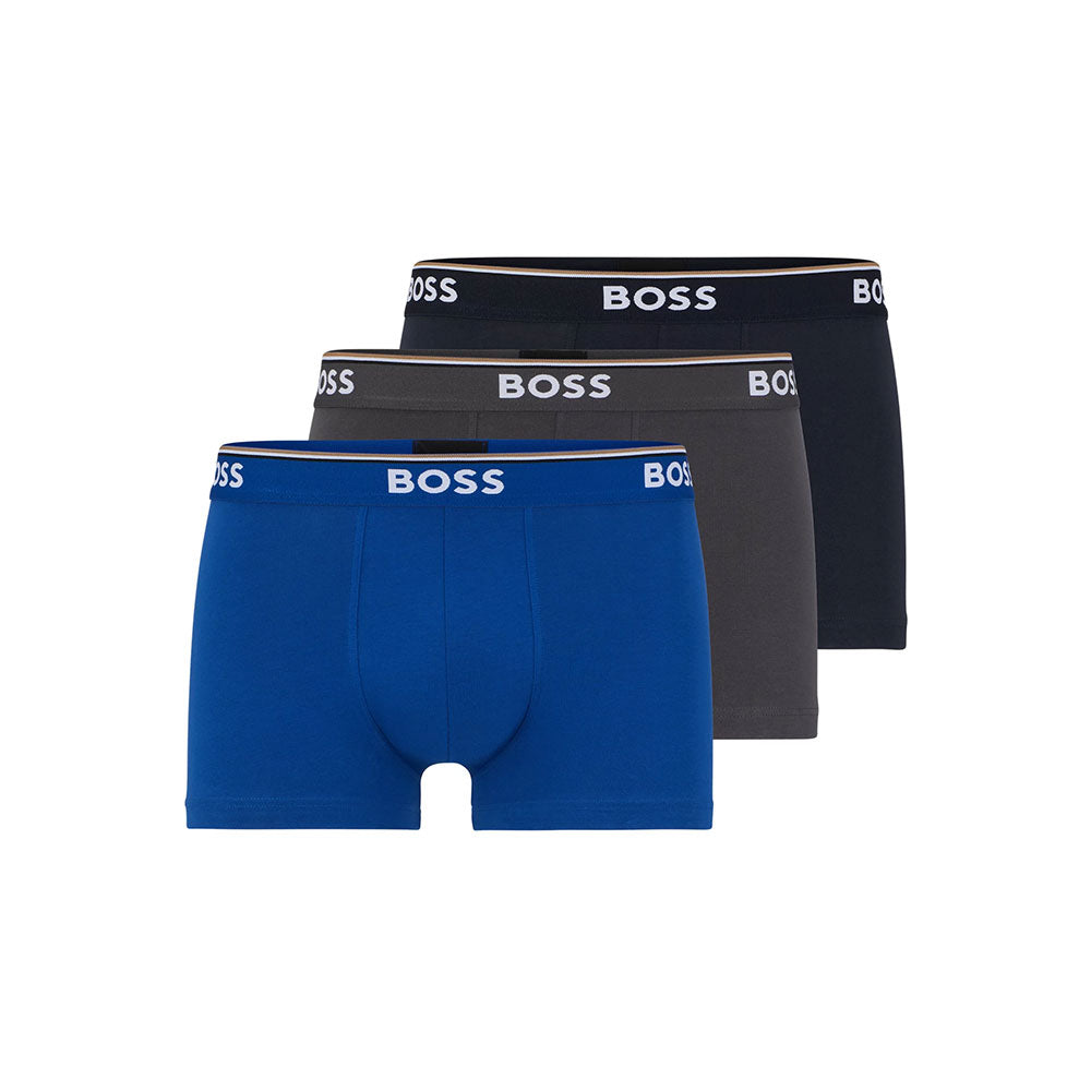 BOSS Stretch-Cotton Trunks (3-Pack) - Blue/Grey/Black