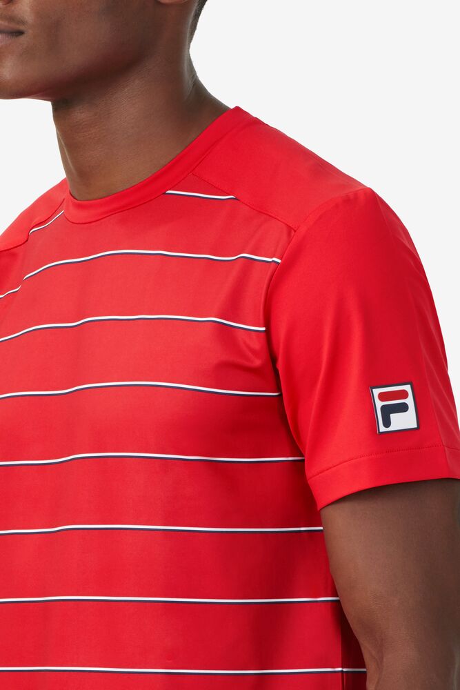 Fila Heritage Tennis Striped Crew (Homme) - Rouge (Disponible : Taille S)