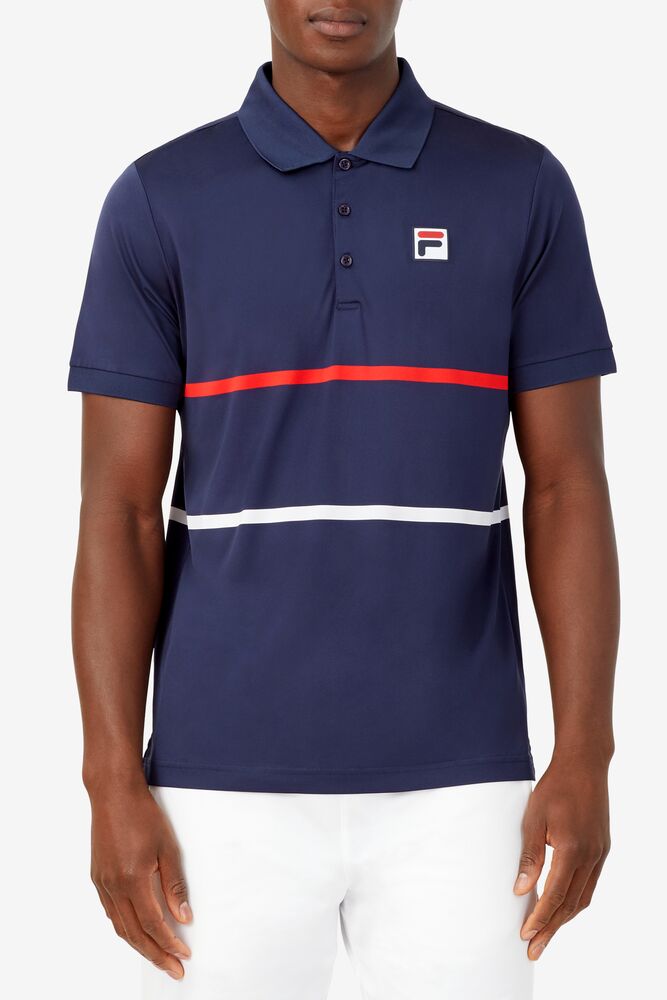 Polo Fila Heritage Tennis Rayé (Homme) - Bleu Marine/Rouge/Blanc (Disponible : Taille S)