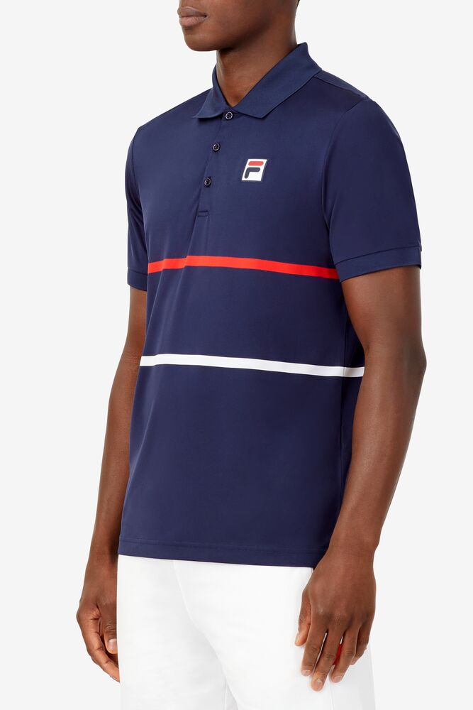 Polo Fila Heritage Tennis Rayé (Homme) - Bleu Marine/Rouge/Blanc (Disponible : Taille S)
