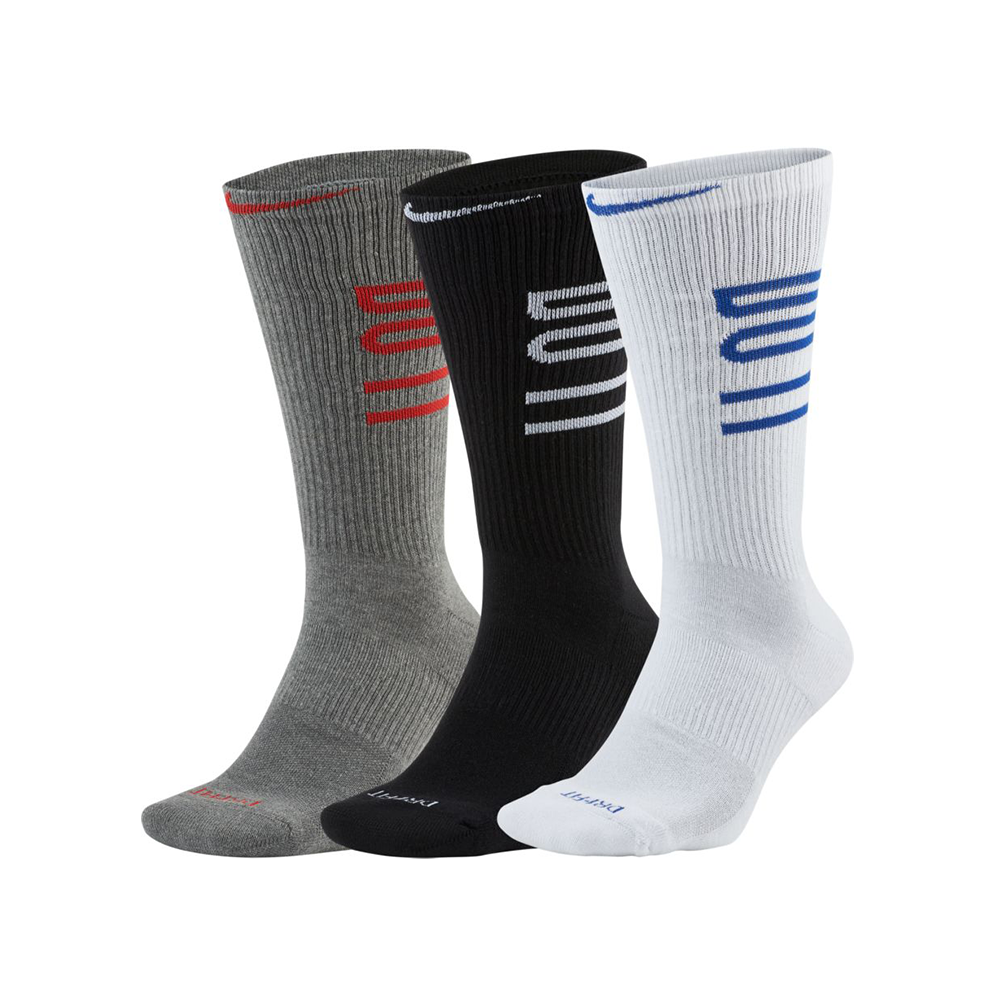 Nike Everyday Plus Cushioned Crew Socks (3-Pack) - White/Black/Grey/Multi