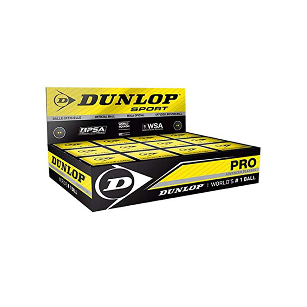 Dunlop Pro Squash Ball (Box of 12 Balls) - Double Yellow Dot-Squash Balls- Canada Online Tennis Store Shop