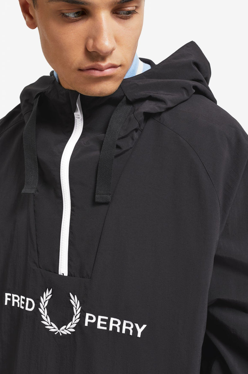 Fred Perry Embroidered Half Zip Jacket (Men's) - Black-Tops- Canada Online Tennis Store Shop