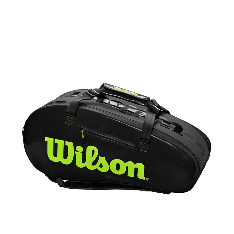 Wilson Super Tour 2 Compartment Large 9 Pack Bag - Black/Green-Bags- Canada Online Tennis Store Shop